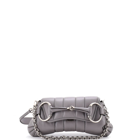 Horsebit Chain Shoulder Bag Vertical Quilted Leather Small