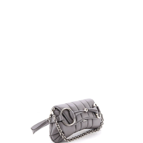 Horsebit Chain Shoulder Bag Vertical Quilted Leather Small