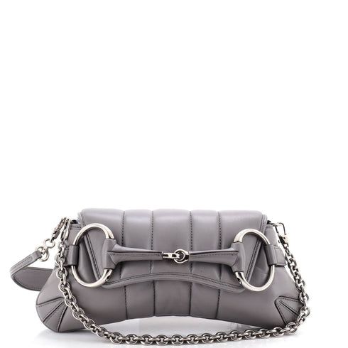 Horsebit Chain Shoulder Bag Vertical Quilted Leather Small