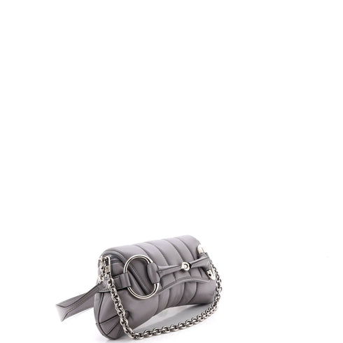 Horsebit Chain Shoulder Bag Vertical Quilted Leather Small