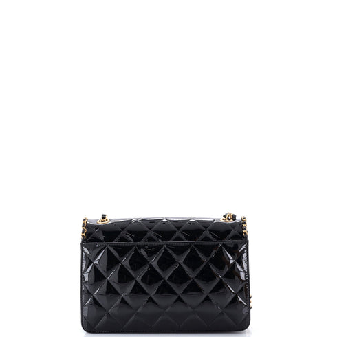 Heart Chain Flap Bag Quilted Patent Small