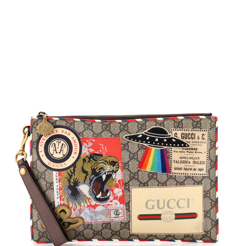 Courrier Pouch GG Coated Canvas with Applique