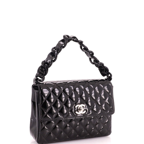 Vintage Resin Top Handle CC Flap Quilted Patent Small