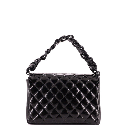Vintage Resin Top Handle CC Flap Quilted Patent Small