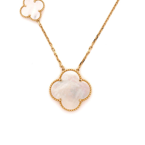 Magic Alhambra 11 Motifs Long Necklace 18K Yellow Gold and Mother of Pearl