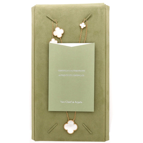 Magic Alhambra 11 Motifs Long Necklace 18K Yellow Gold and Mother of Pearl