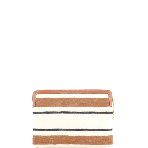 Logo Zip Wristlet Pouch Striped Jacquard Textile Small