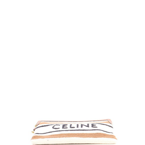 Logo Zip Wristlet Pouch Striped Jacquard Textile Small