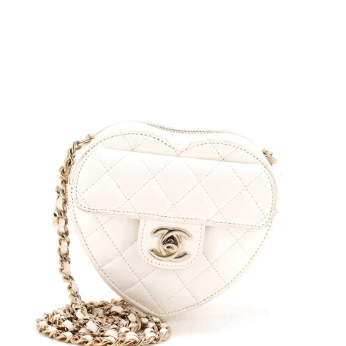 CC in Love Heart Clutch with Chain Quilted Lambskin