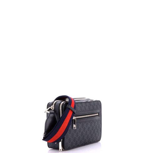 Double Zip Web Camera Shoulder Bag GG Coated Canvas Small