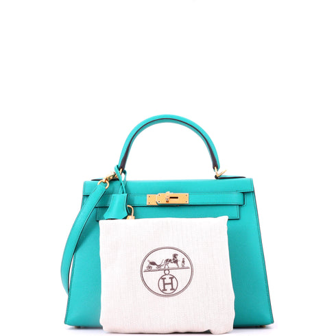 Kelly Handbag Bleu Paon Epsom with Gold Hardware 28