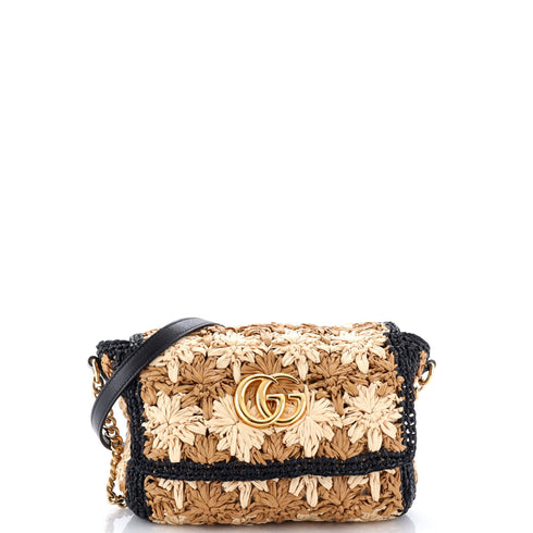GG Marmont Flap Bag Raffia Small
