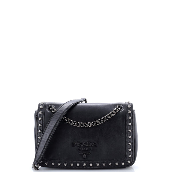 Chain Flap Bag Studded Glazed Calfskin Medium