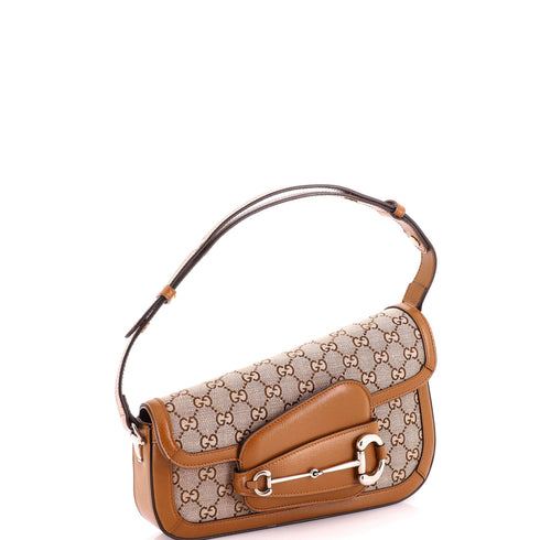 Horsebit 1955 Asymmetric Shoulder Bag GG Canvas with Leather Small