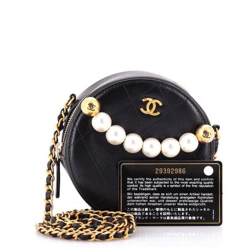 Chic Pearls Round Clutch with Chain Quilted Lambskin