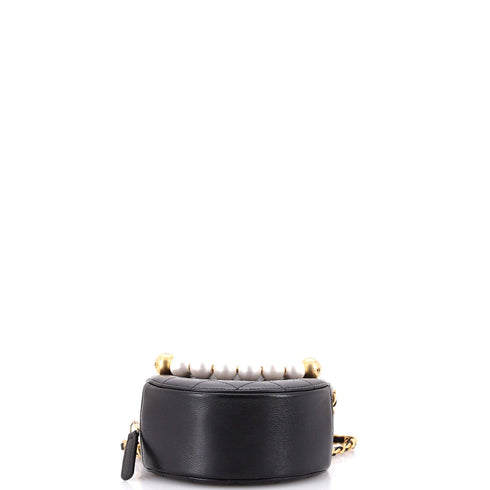 Chic Pearls Round Clutch with Chain Quilted Lambskin