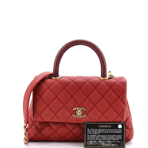 Coco Top Handle Bag Quilted Caviar with Lizard Mini
