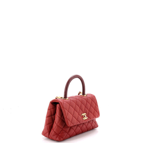 Coco Top Handle Bag Quilted Caviar with Lizard Mini