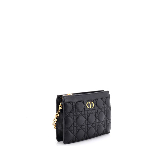 Caro Zipped Pouch With Chain Cannage Quilt Leather