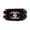 CC Turnlock Chain Cuff Bracelet Leather with Metal Wide