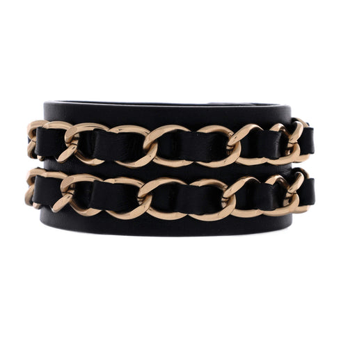 CC Turnlock Chain Cuff Bracelet Leather with Metal Wide
