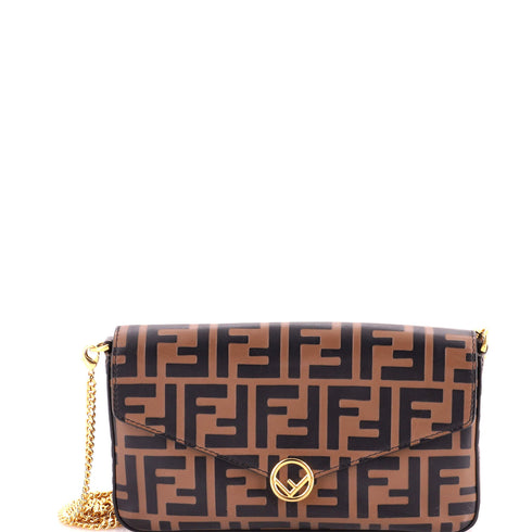 F is Fendi Envelope Clutch on Chain Zucca Embossed Leather