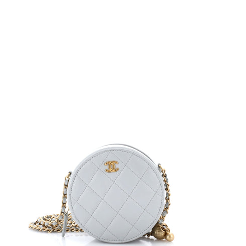 Pearl Crush Round Clutch with Chain Quilted Lambskin