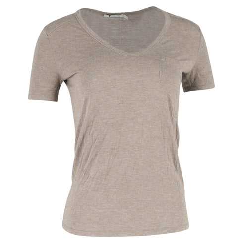 Women's Alexander Wang Scoop Neck T-Shirt Pocket in Brown Cotton