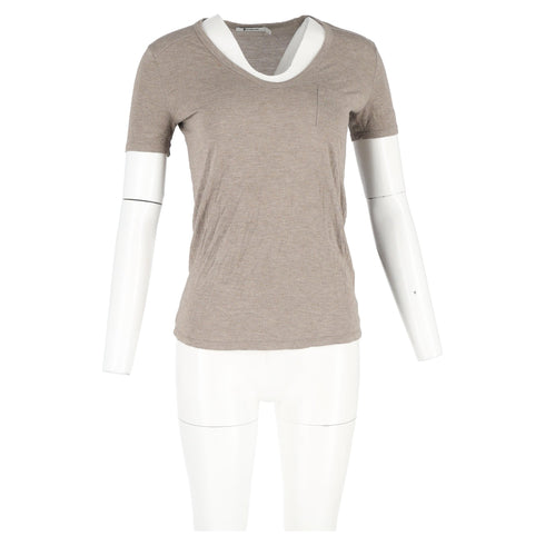 Women's Alexander Wang Scoop Neck T-Shirt Pocket in Brown Cotton