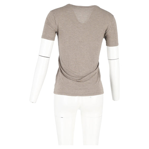 Women's Alexander Wang Scoop Neck T-Shirt Pocket in Brown Cotton