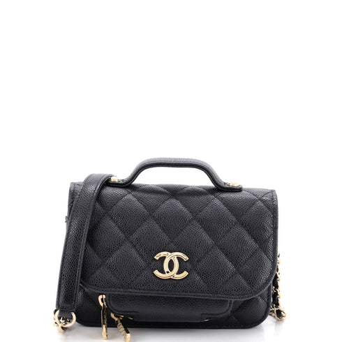 Business Affinity Flap Clutch with Chain Quilted Caviar
