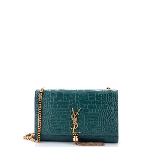 Classic Monogram Tassel Crossbody Bag Crocodile Embossed Leather Medium