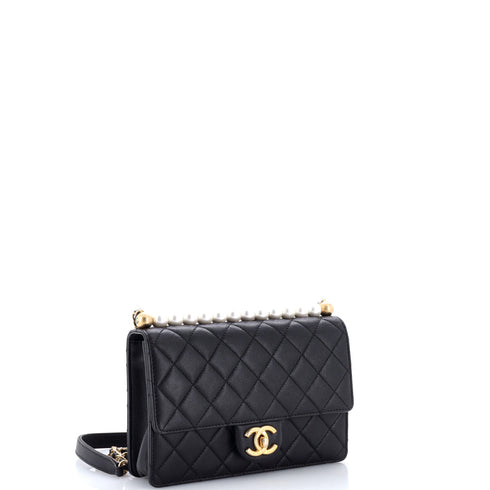 Chic Pearls Flap Bag Quilted Lambskin Small