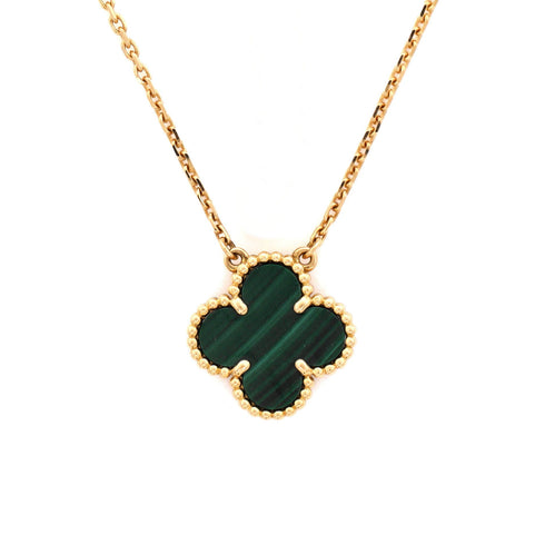 Vintage Alhambra Pendant Necklace 18K Yellow Gold and Malachite