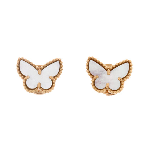 Sweet Alhambra Butterfly Stud Earrings 18K Yellow Gold and Mother of Pearl