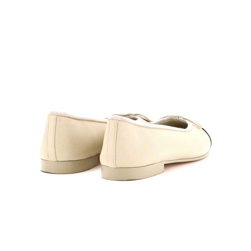 Women's CC Cap Toe Bow Ballerina Flats Printed Leather and Patent