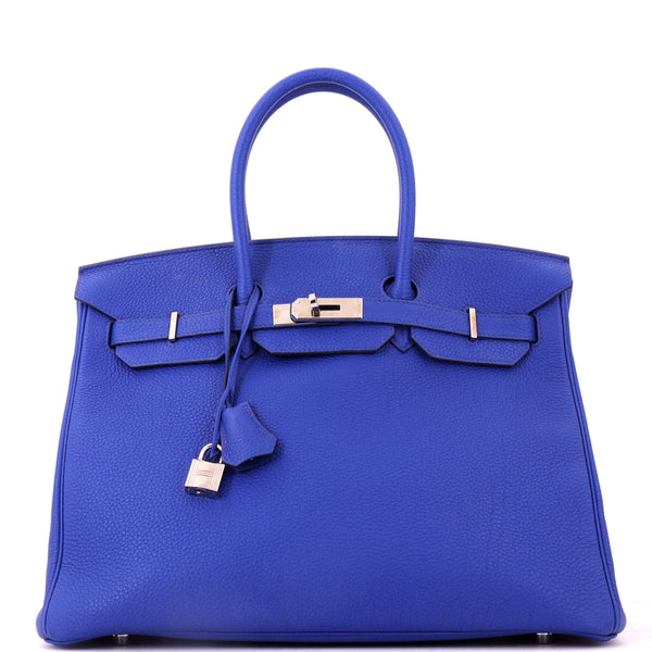 Birkin Handbag Bleu Royal Togo with Palladium Hardware 35