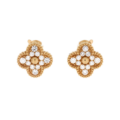 Vintage Alhambra Earrings 18K Yellow Gold with Diamonds