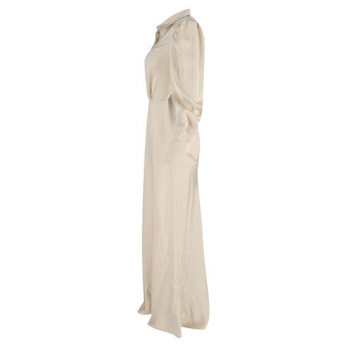 Women's Self-Portrait Embroidered-Design Maxi Dress in Cream Satin