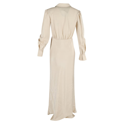 Women's Self-Portrait Embroidered-Design Maxi Dress in Cream Satin