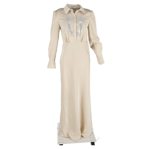 Women's Self-Portrait Embroidered-Design Maxi Dress in Cream Satin
