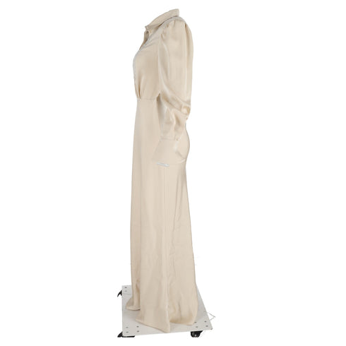 Women's Self-Portrait Embroidered-Design Maxi Dress in Cream Satin