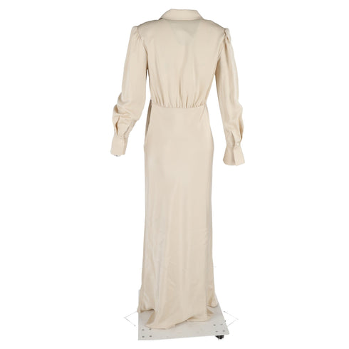 Women's Self-Portrait Embroidered-Design Maxi Dress in Cream Satin