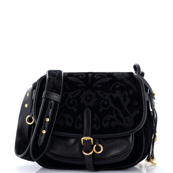 Corsaire Messenger Bag Embroidered Quilted Velvet with Leather