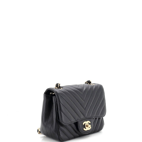 Square Classic Single Flap Bag Chevron Lambskin Mini