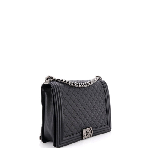 Boy Flap Bag Quilted Caviar Large