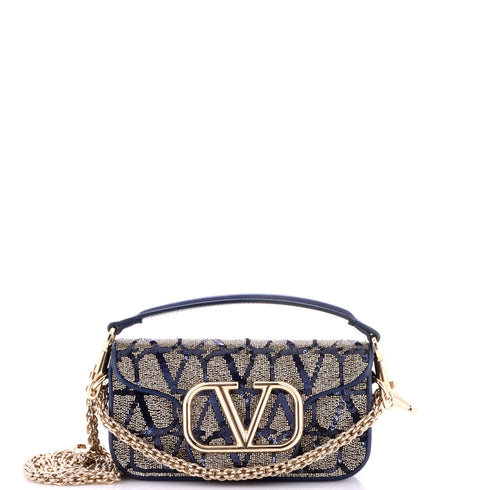 VLogo Loco Flap Shoulder Bag Embellished Leather Small