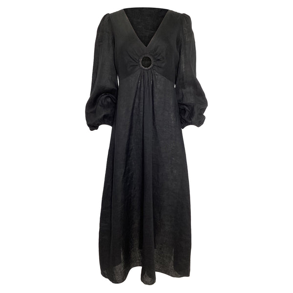 Women's Zimmermann Wayfarer Cutout Midi Dress In Black Linen