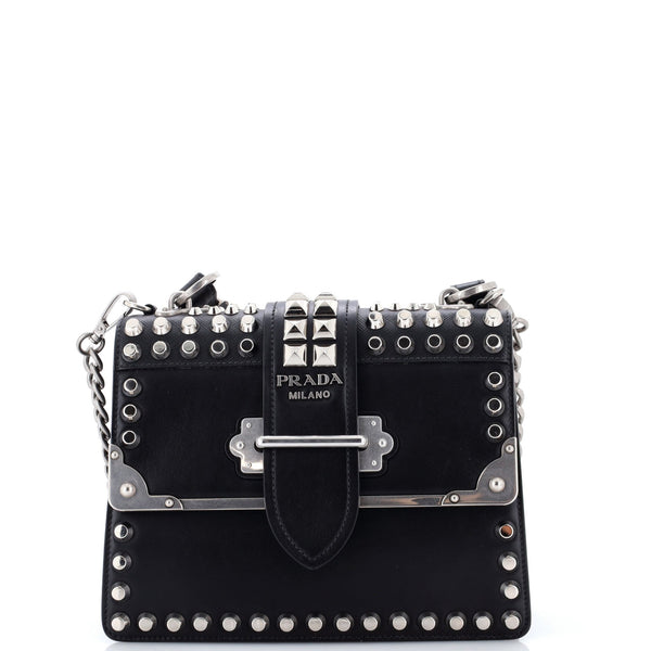 Cahier Convertible Shoulder Bag Studded City Calf with Saffiano Small