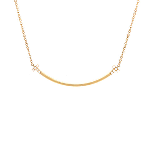 T Smile Pendant Necklace 18K Rose Gold and Diamonds Small